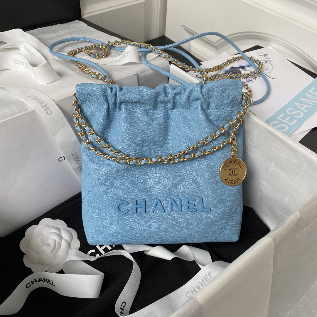 Chanel replica bag in blue dust bag with premium packaging